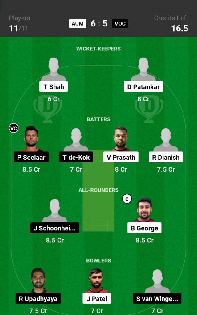 Aum Vs Voc Dream Prediction Player Stats Captain Vice Captain