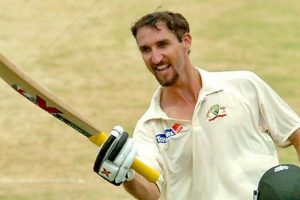 Jason Gillespie celebrating century