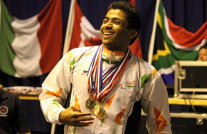 Niranjan Mukundan showcasing his hard-earned medals