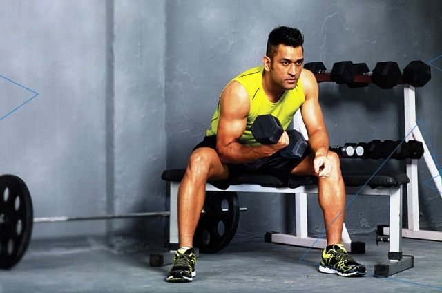 Dhoni working out 