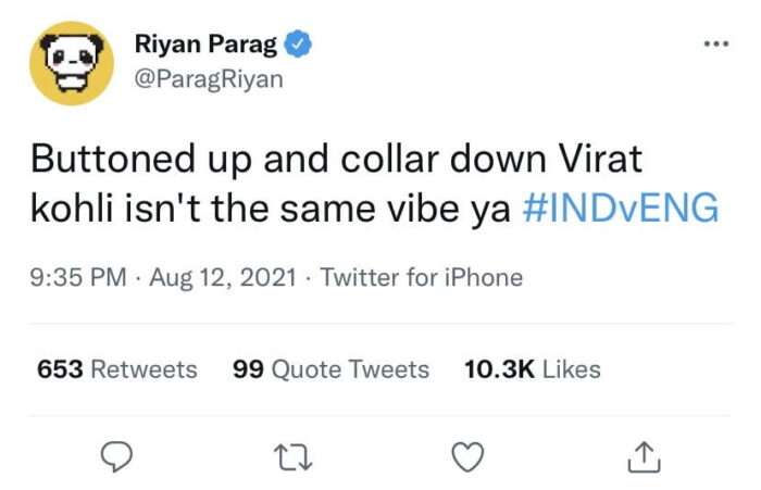 Riyan Parag's tweet