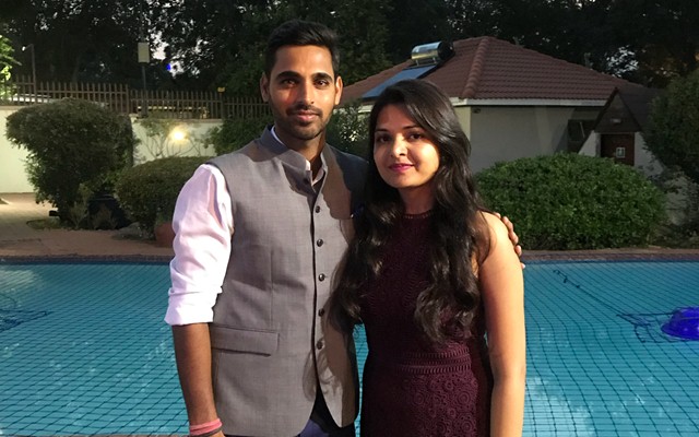 Bhuvneshwar Kumar and his Wife. Wife and girlfriends if sunrisers hyderabad cricketers.