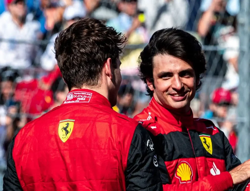 Charles Le Clerc and Carlos Sainz congratulating each other after their performance | Credits: @scuderiaferrari Instagram