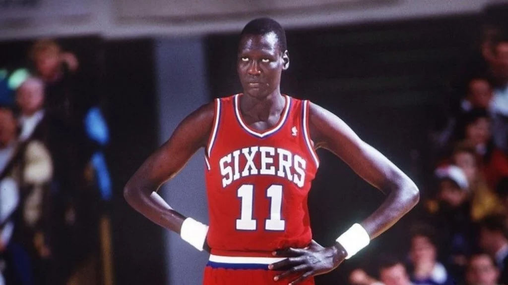 Manute Bol in a game for the 76ers.