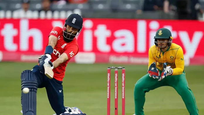 Moeen Ali smashed six over the ropes to set the record for England's fastest fifty in T20I