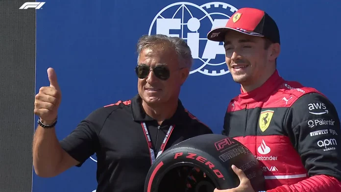 Charles Leclerc collecting his Pirelli Pole Position at the French Grand Prix Qualifying
