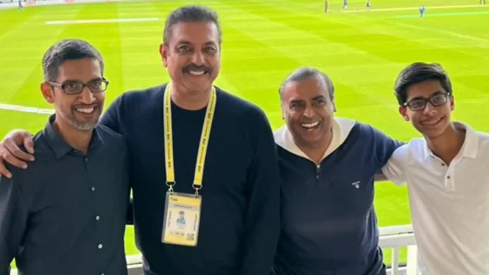 Mukesh Ambani, Sundar Pichai and Ravi Shastri enjoy The Hundred 2022 match