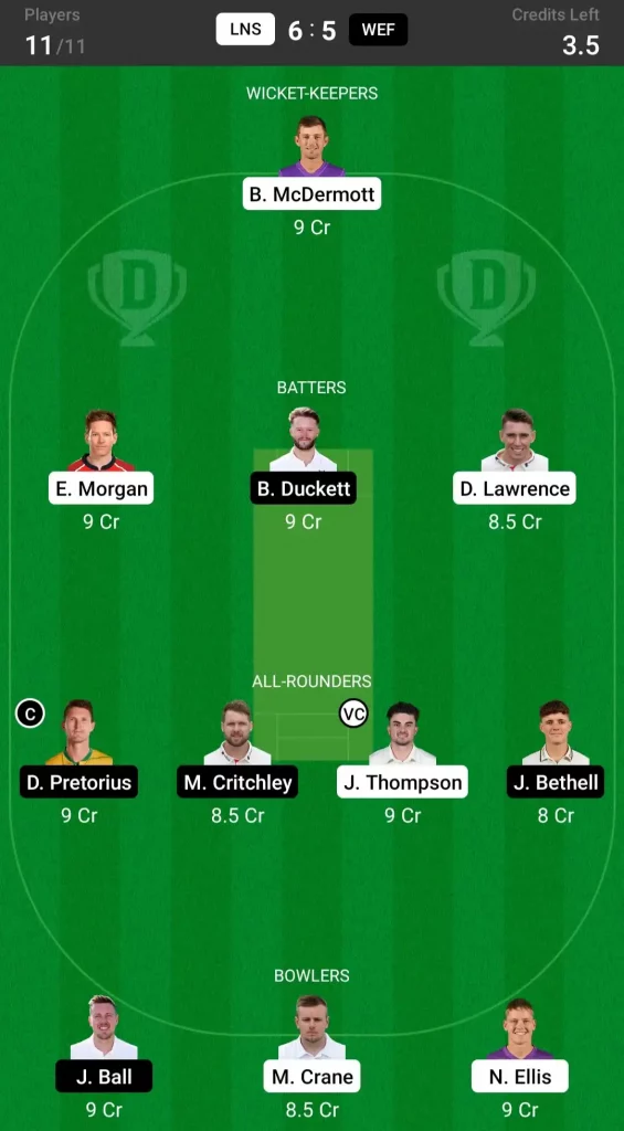 LNS vs WEF Dream11 Prediction