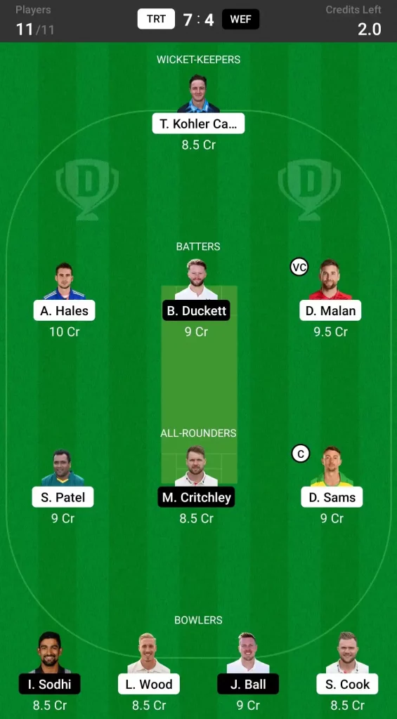 TRT vs WEF Dream11 Prediction