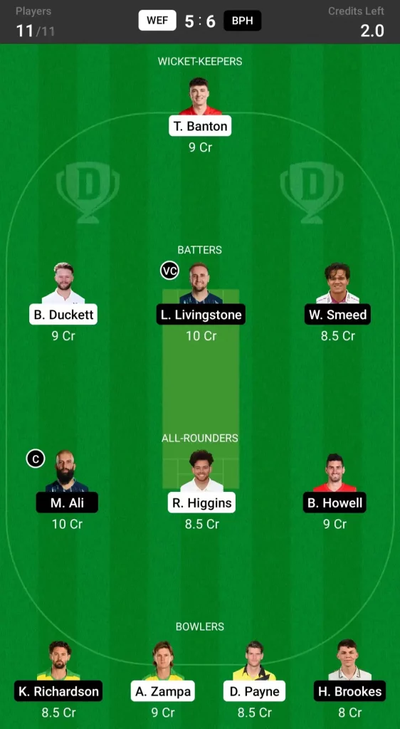 WEF vs BPH Dream11 Prediction