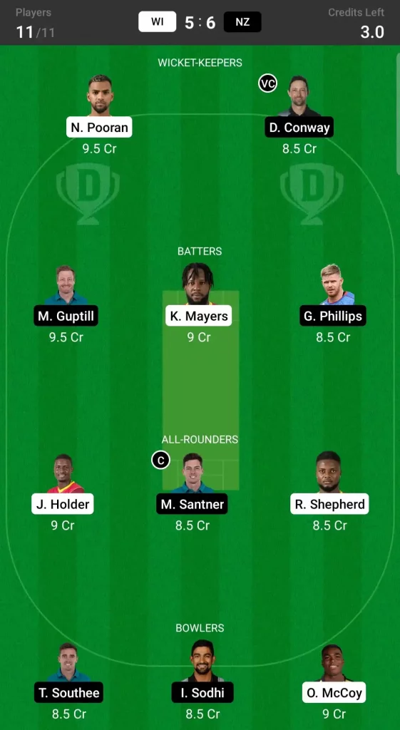 WI vs NZ Dream11 Prediction