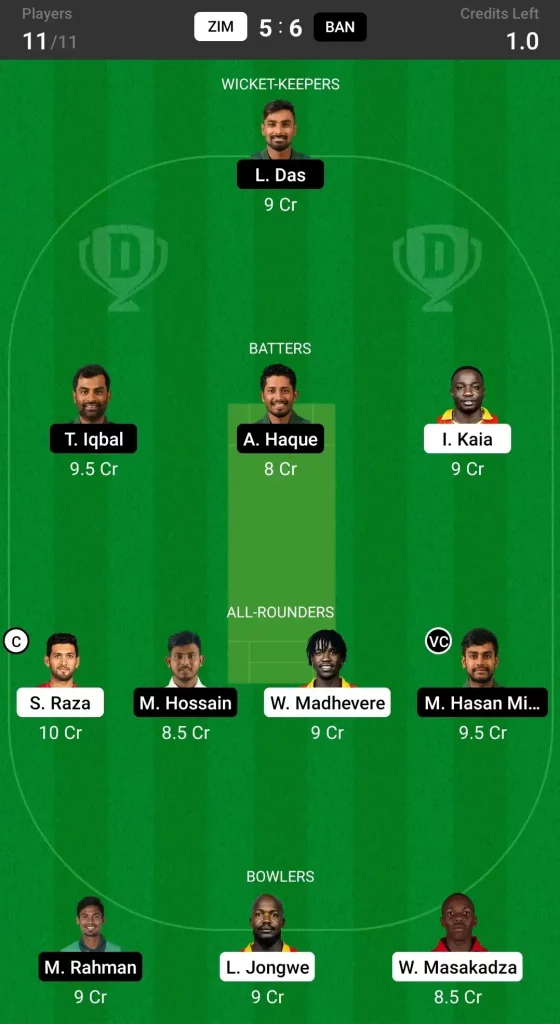 ZIM vs BAN Dream11 Prediction