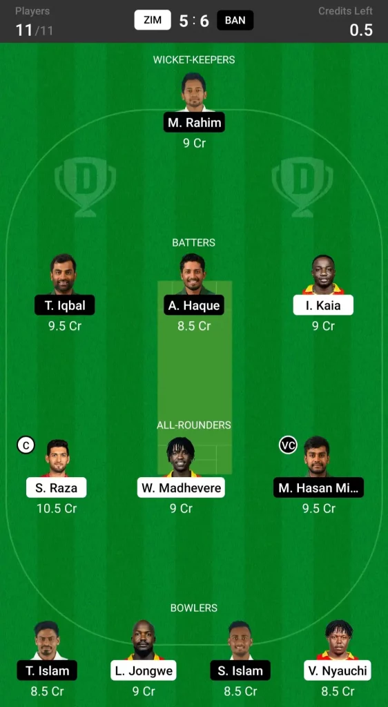 ZIM vs BAN Dream11 Prediction