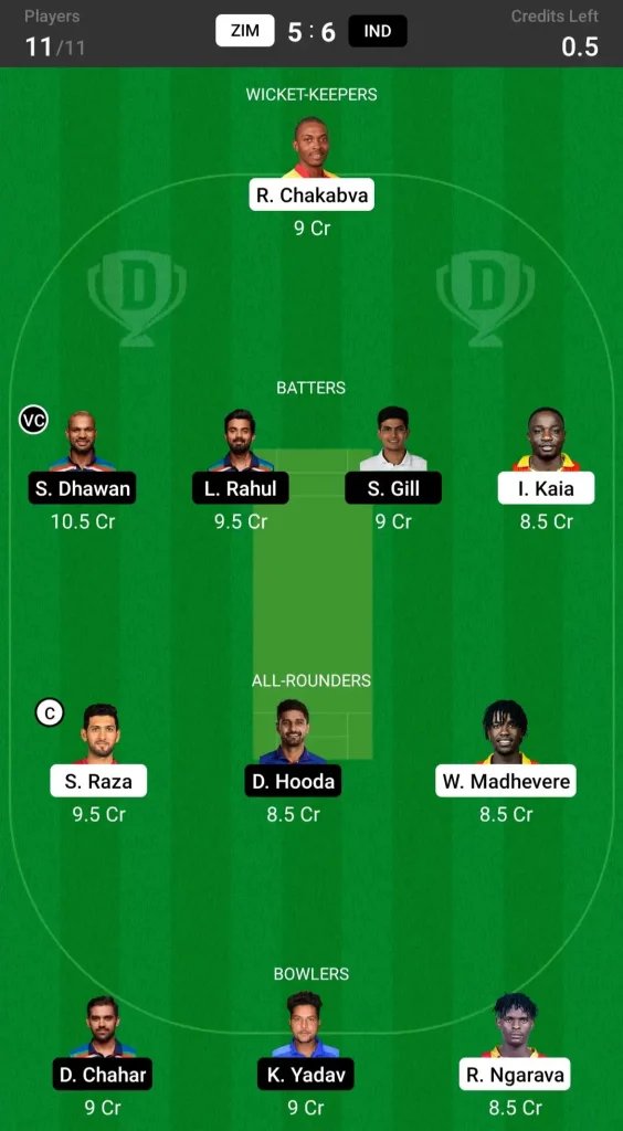 ZIM vs IND Dream11 Prediction