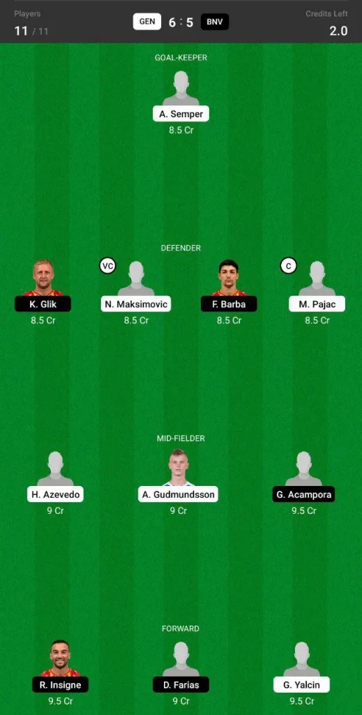 GEN vs BNV: Dream 11 Starting XI