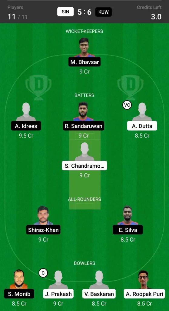 SIN vs KUW Dream11 Prediction 