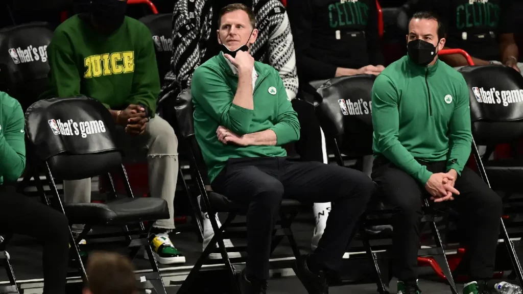 Jay Larranaga with Celtics coaching staff