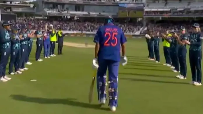 Jhulan Goswami gets a guard of honor as she steps out to play her last innings