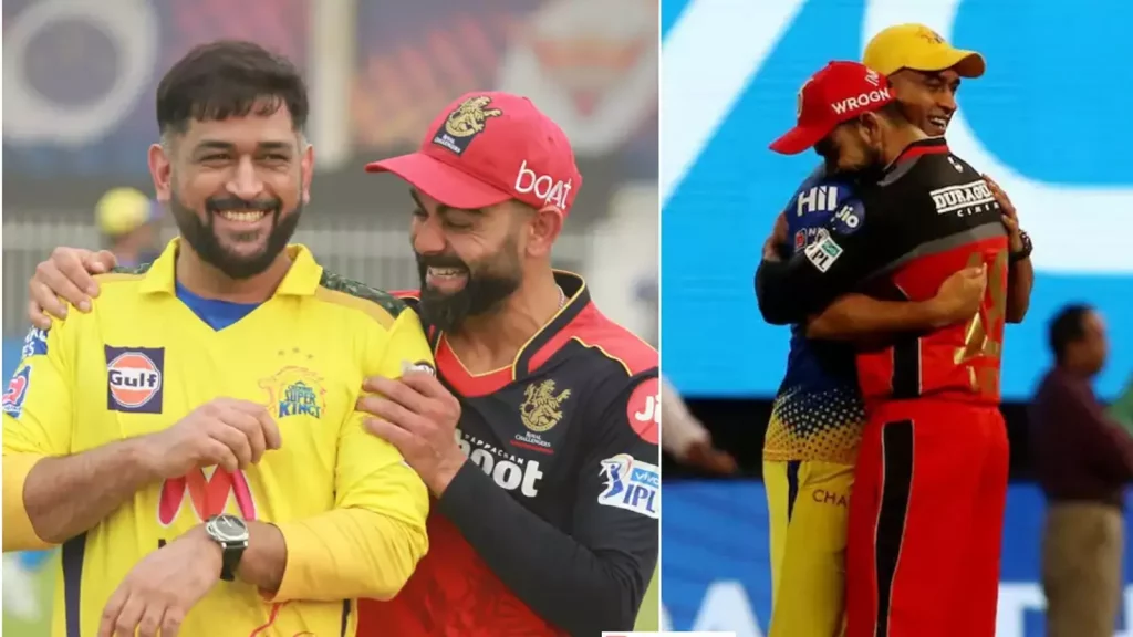 Kohli hugs Dhoni after the RCB-CSK match in IPL 2021