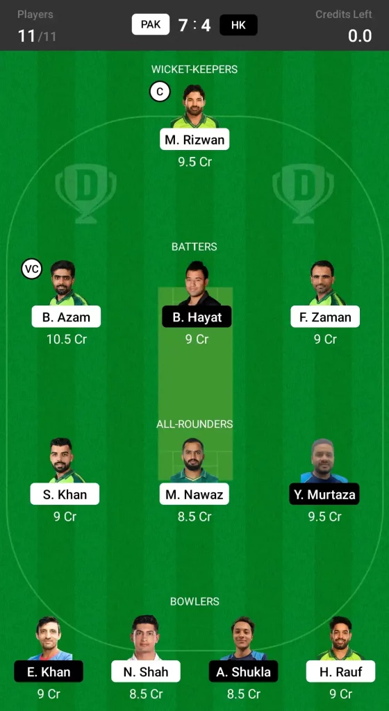 PAK vs HK Dream11 Prediction