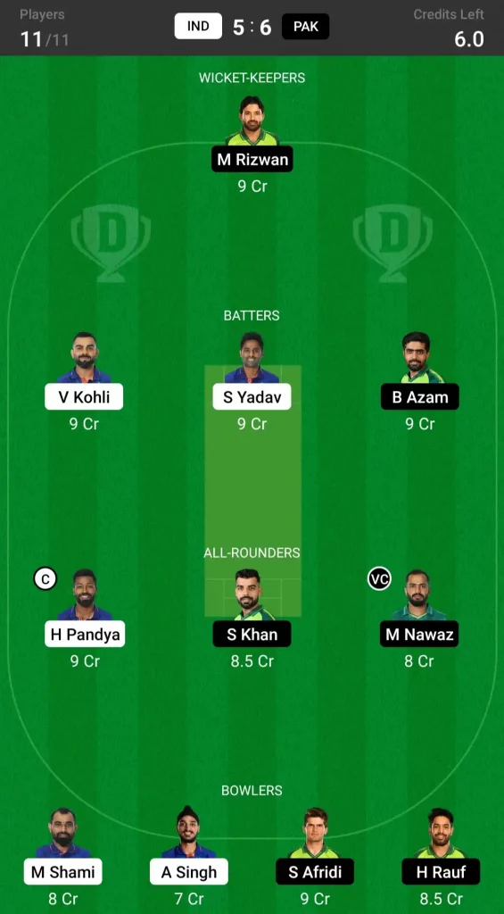 IND vs PAK Dream11 Prediction