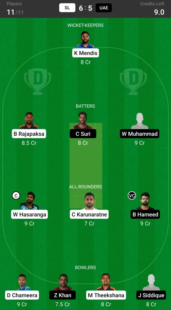 SL vs UAE Dream11 Prediction