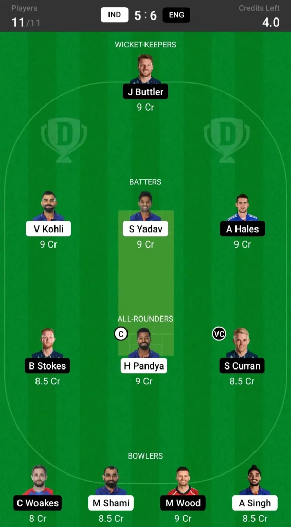 IND vs ENG Dream11 Prediction