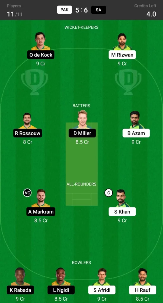 PAK vs SA Dream11 Prediction