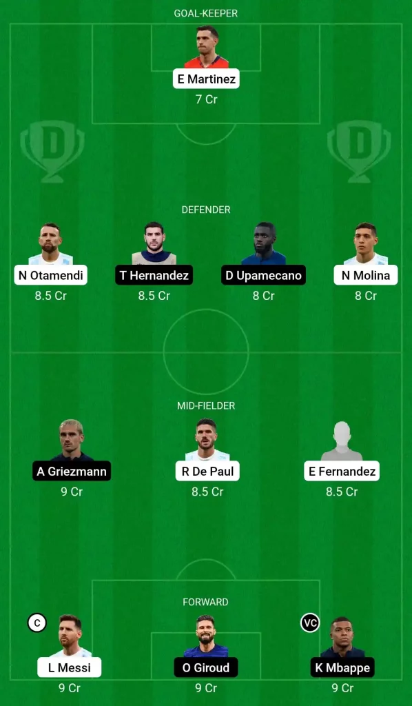 ARG vs FRA: Dream 11 Fantasy Team