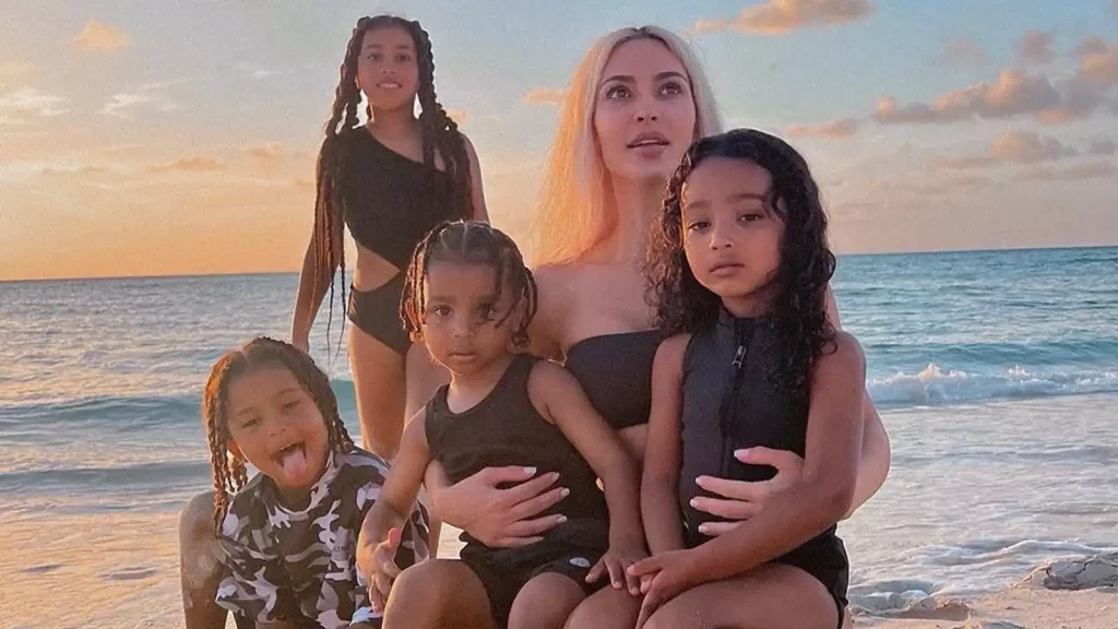 Kim Kardashian with her kids