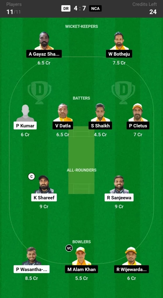 DR vs NCA Dream11 Prediction Team 