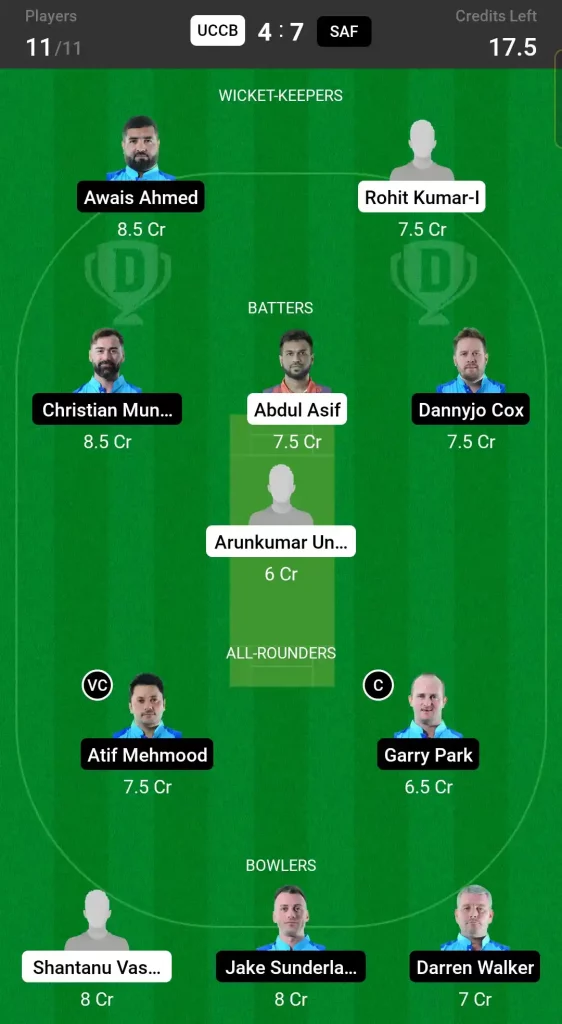 UCCB vs SAF Dream 11 Prediction Team