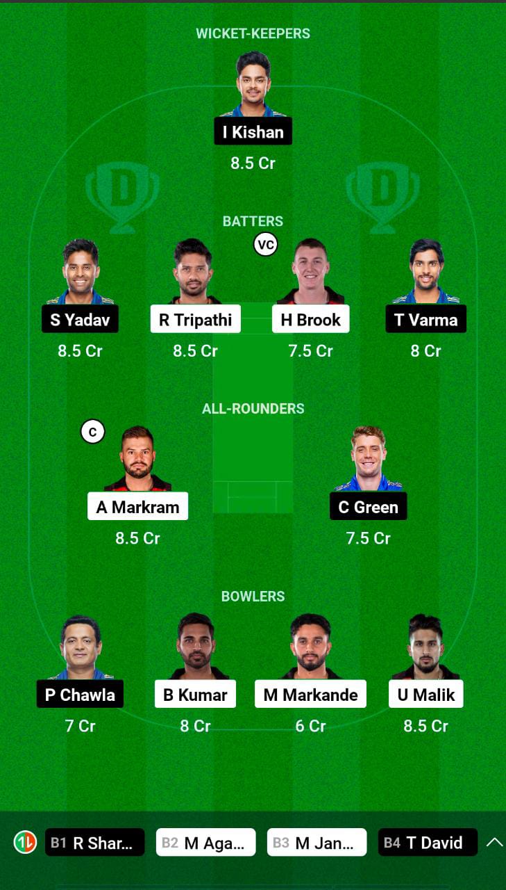 SRH vs MI Dream11 Prediction, Player Stats, Captain & ViceCaptain