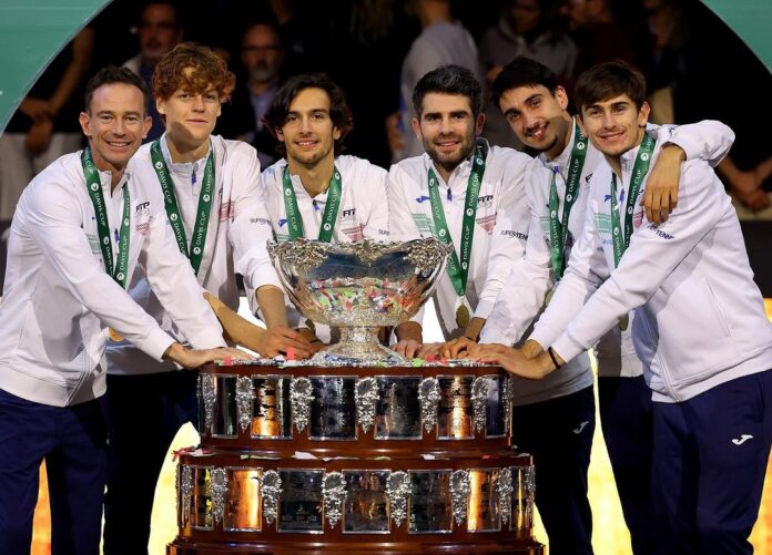 The Italian Men who won the Davis Cup Championship 2024 holding the coveted trophy
