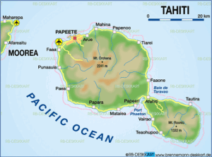 Map of Tahiti featuring Teahupo'o 