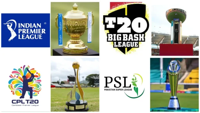 Top 10 Cricket Leagues along with their logos, teams, and trophies