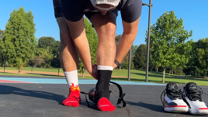 Man Wearing an Ankle Brace for Support and Protection During Physical Activity