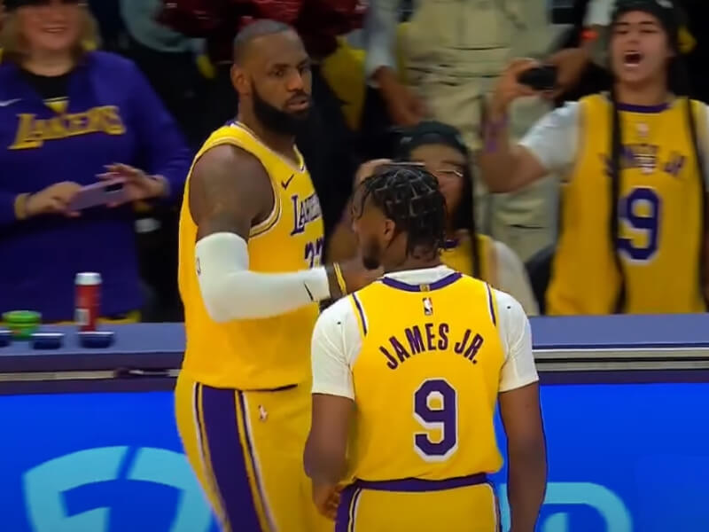 LeBron James and Bronny play together for the Lakers